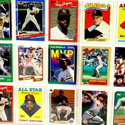 TONY GWYNN ROGER CLEMENS BASEBALL CARDS SET OF 18 - EX/MINT