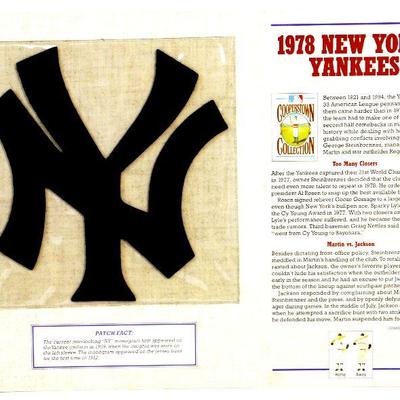 1978 NEW YORK YANKEES BASEBALL TEAM PATCH - Cooperstown Collection by Willabee & Ward