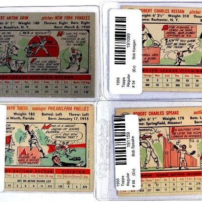 1956 TOPPS BASEBALL CARDS SET OF 4 - #52 #54 #60 #66 - VG - EX