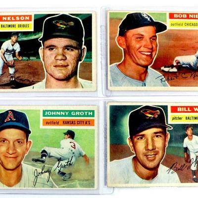 1956 TOPPS BASEBALL CARDS SET OF 4 - #169 #267 #279 #286 - EX - VGX