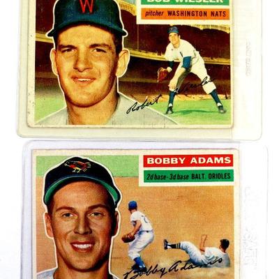 1956 TOPPS BASEBALL CARDS SET OF 2 - #287 Bobby Adams #327 Bob Wiesler - EX - VGX