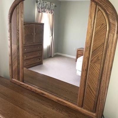 Oak Mirror and Dresser Bedroom Set