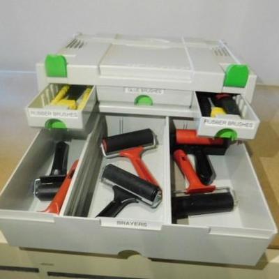 Festool Storage Cabinet Containing Rubber Brushes, Glue Brushes, Brayers Like New