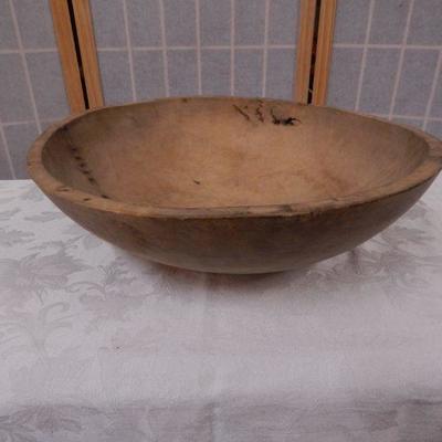 Primitive Wood Dough Bowl - 17-1/2" W x 6" H - Antique Patina & Use Markings 