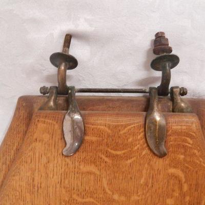 Vintage Oak Toilet Seat w/ Lid - Brass Fittings - Seat is Cracked