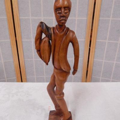 Wooden Sculpture - Man Carrying Fruit - 158-1/2