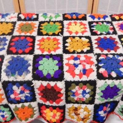 Hand Crocheted Multicolor Granny Square Lap Afghan