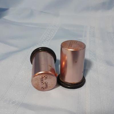 Pink copper salt and pepper shakers MADE IN USA, 2