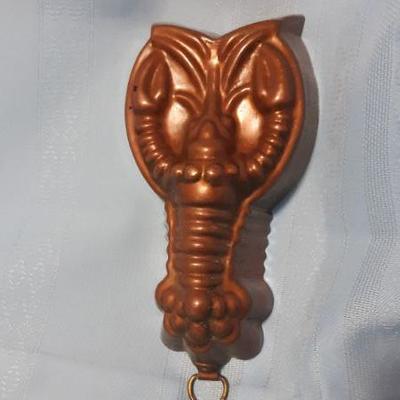 Lobster mold, copper, with hanging hook on tail, 6