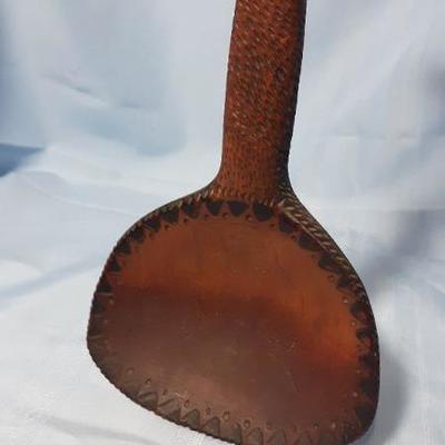 Etched wood primitive butter paddle, 9