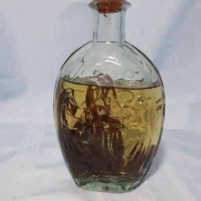 Vintage thick glass jar with cork top, eagle and cornucopia designs