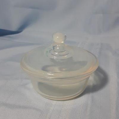 Fry Oven Glass lidded bowl, clear/ milky / opalescent