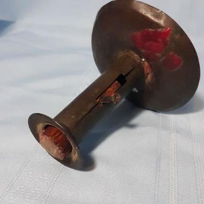 Antique push up metal candlestick 4"H