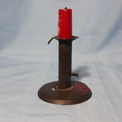Antique push up metal candlestick 4"H