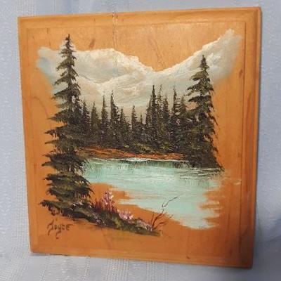 Hand painted wood plaque by "Joyce", 5.5"W x 6"H