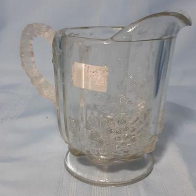 Vintage clear pressed glass creamer pitcher, grapes and leaves
