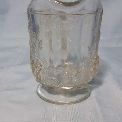 Vintage clear pressed glass creamer pitcher, grapes and leaves