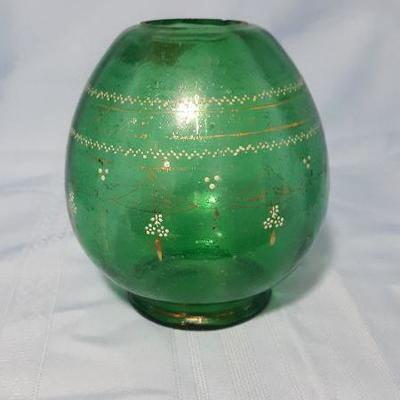 Murano egg shaped vase with gold and white paint, 6"H, vintage