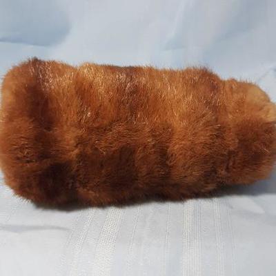 Vintage mink muff, real pelts, satin lined, with feet