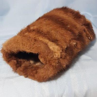 Vintage mink muff, real pelts, satin lined, with feet