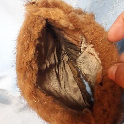 Vintage mink muff, real pelts, satin lined, with feet