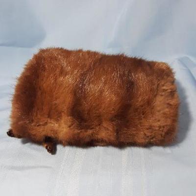 Vintage mink muff, real pelts, satin lined, with feet