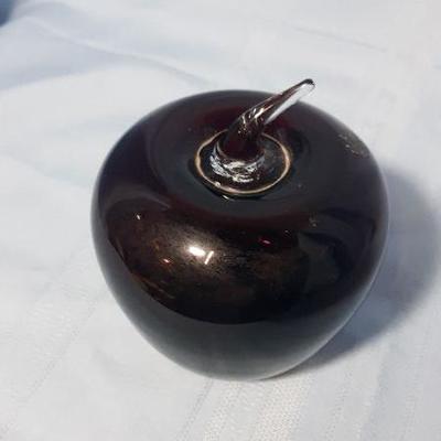 Blenko glass apple, handmade, hollow purple blown glass