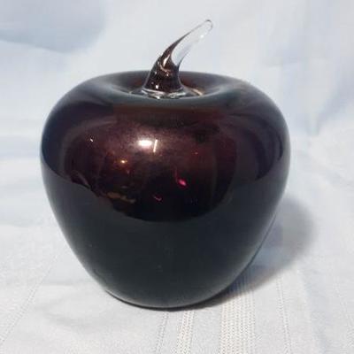 Blenko glass apple, handmade, hollow purple blown glass