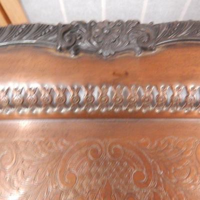 Silver on Copper Engraved Footed Tray with Handles Heavy & Ornate!  