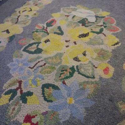 Vintage hooked rug, rectangular, some trim backing off, 53x34