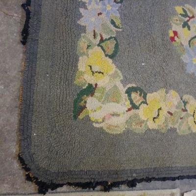 Vintage hooked rug, rectangular, some trim backing off, 53x34