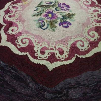 Pink / Maroon / Burgundy vintage hooked rug, STUNNING, good condition