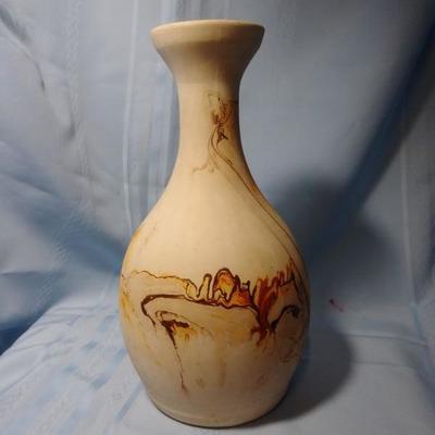 Large Nemadji Vase x/ Brown and Orange Swirls 7