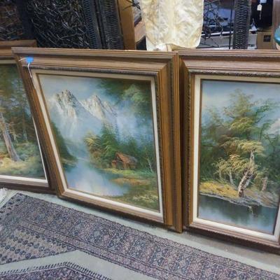 Set of 3 Wood Framed Landscape Paintings 19 1/2