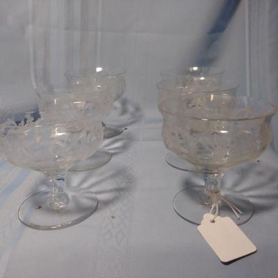 Set of 6 Thistle Etched Sherbert Glasses