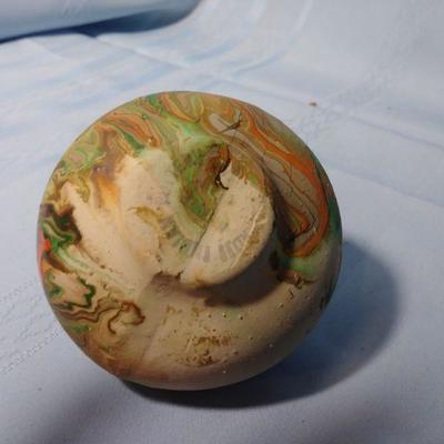 Miniature Namadji Vase with Green and Orange Swirls 3 1/2
