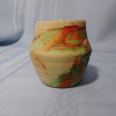 Miniature Namadji Vase with Green and Orange Swirls 3