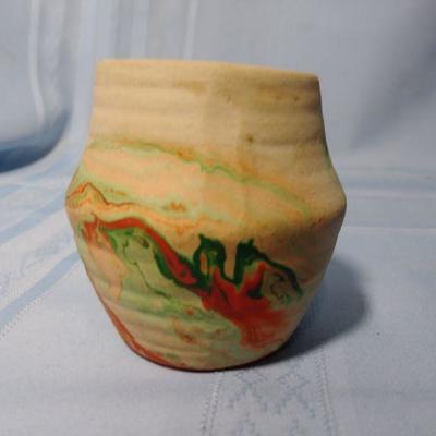 Miniature Namadji Vase with Green and Orange Swirls 3