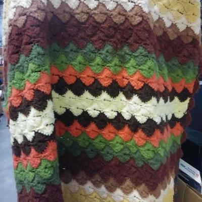 Red, Brown, Yellow, and Green Diamond Pattern Afghan 42