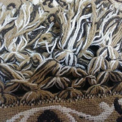 Full Size Tan Woven Comforter With Brown Scrolling and Fringe
