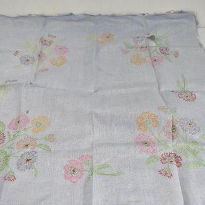 3 Pc Vintage Fabrics: Blue w/ Floral Embroidery, Yellow Stripe, & Pink Painted