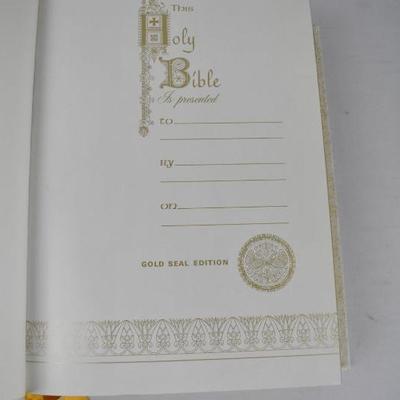 Holy Bible, Hardcover, Cream with Metallic Gold Accents, New Condition 1968