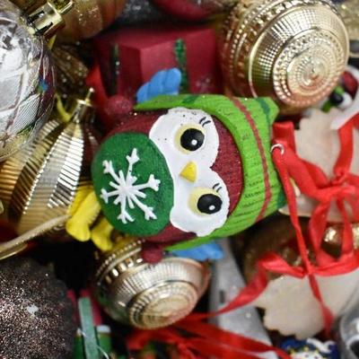 Box of Christmas Decor and Ornaments