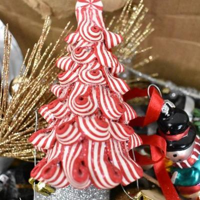 Box of Christmas Decor and Ornaments