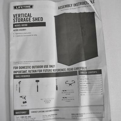 Vertical Storage Shed by Lifetime - SEE DESCRIPTION - Missing Some Components