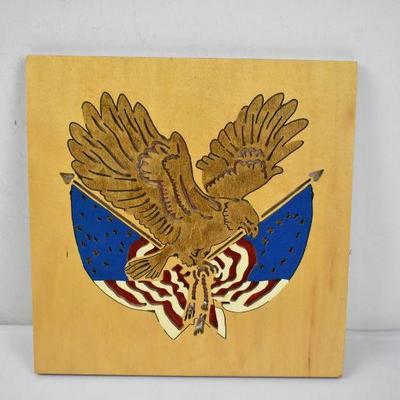 Carved & Painted Eagle & Flags Wall Decor