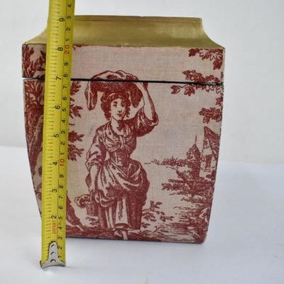 Toile Design Wooden Hinged Box, Tan/Gold/Red