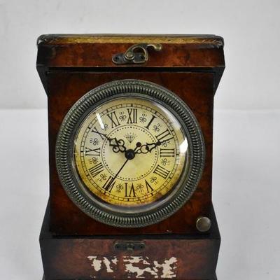 Brown Wooden Hinged Box with Hidden Clock, Tested, Works