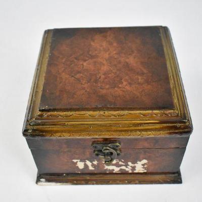 Brown Wooden Hinged Box with Hidden Clock, Tested, Works