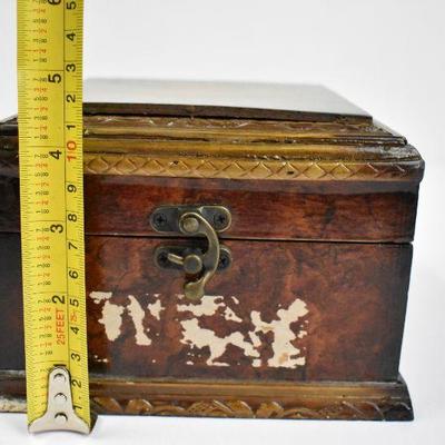 Brown Wooden Hinged Box with Hidden Clock, Tested, Works